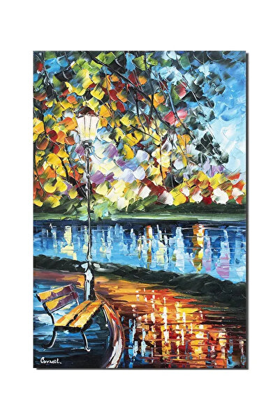 artnova Tablou pictat manual, Banca noastra de langa felinar, 60x40cm ulei pe...