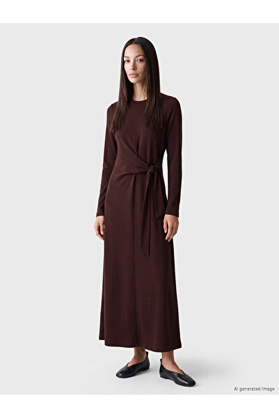 LC Waikiki Lcw Everyday Burgundy Soft Touch Tie-Waist Dress