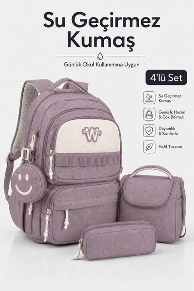Freedom 4-Piece Satin Fabric Unisex Waterproof Primary School Bag Set with Lu...