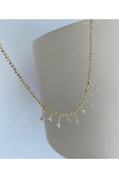 Bade Jewelry Fd Gold Mini Sparkling Ball Chain & Stone Detailed Fringe Design...