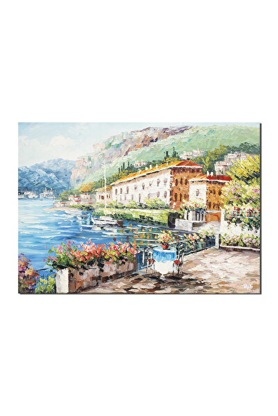 artnova Tablou lacul Como, Priveliste de pe terasa, pictat manual, 70x50cm ul...