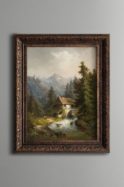 epiqart مطحنة مائية داخل الغابة - لوحة بتصميم عتيق - نموذج سميك