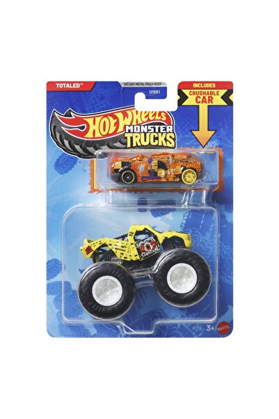 mattel Hot Wheels Monster Truck și Mașină Metalică Galbenă (model) Totaled