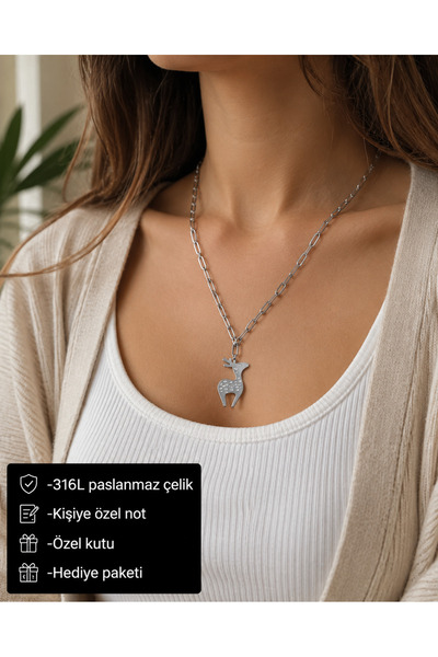 HER ŞEY NOTA www.herseynota.com 316L Stainless Steel Cute Deer Figured Neckla...