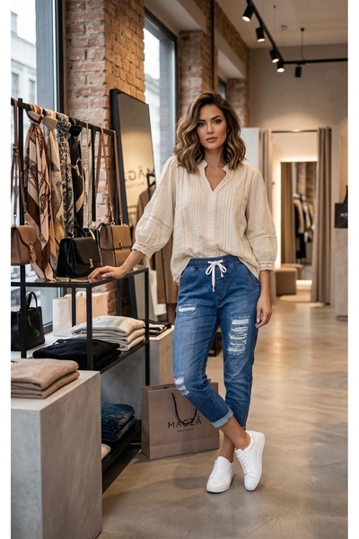 Butik PAYET DETAYLI FULL LİGRALI BELİ LASTİKLİ KOT PANTOLON
