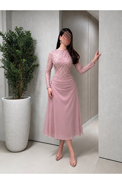 Jood Embroidered Top and Draped Chiffon Skirt Midi Dress