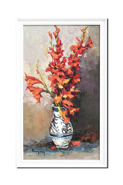 artnova Κορνιζαρισμένος χειροποίητος πίνακας, Βάζο με γλαδιόλες, 80x50εκ. λάδ...