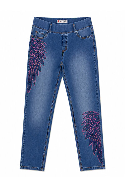ZANESSİ FASHION Plus Size Lycra Stoned Denim Women's Trousers
