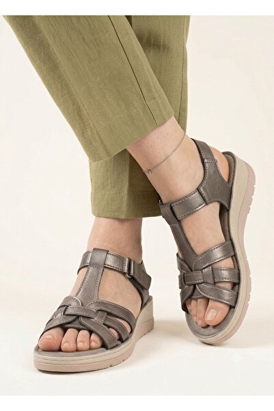 Gönbeler Women's Platinum Leather Look Orthopedic Sandals Lightweight Mid-Sol...