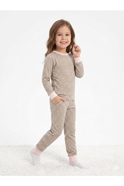 Maison Bebe طقم بيجامة إيدلويس للفتيات بنمط الفهد باللون الوردي