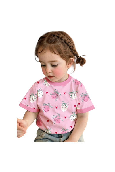 OEM Tricou fetite, roz cu capsuni, 6 ani