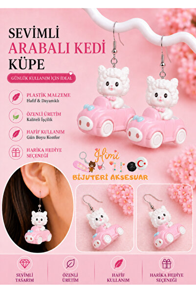 himi bijuteri aksesuar Cute Cat with Trolley Animal Figure Dangle Earrings Li...