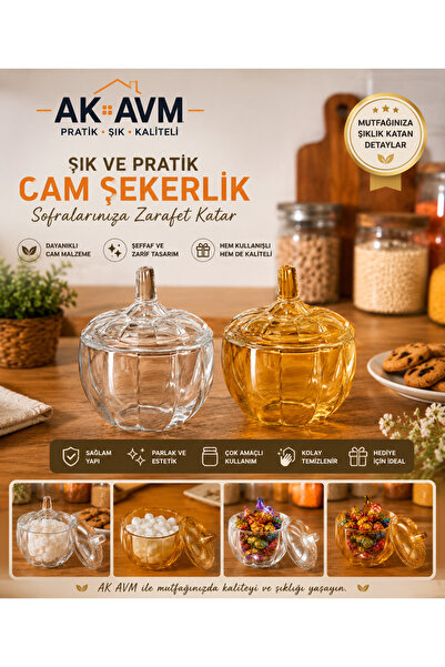 Ak Avm Bal Kabağı Cam Şekerlik Kapaklı Dekoratif Lokumluk Çikolatalık Kahve Y...