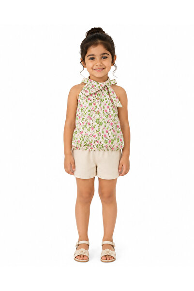 Generic Girls Floral Halter Neck Top with Bow Tie, Sizes 1Y to 5Y | Elasticat...
