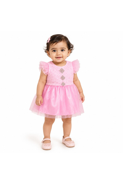 Generic Girls' Dress Saree Style Tulle Fluffy Lace and Rhinestone Dress