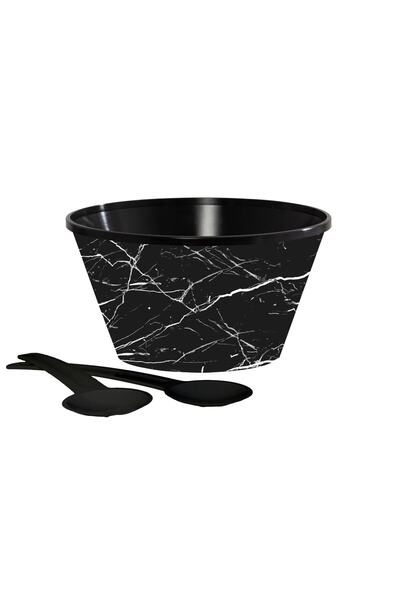 3NUR Salad Bowl with Fork and Spoon Marble Pattern