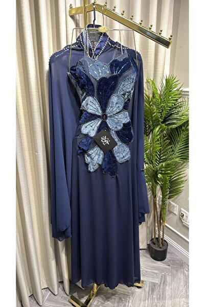 Jood Luxury Floral Embroidered Cape Evening Dress Maxi Dress