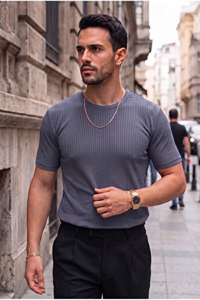 Teenage Millionaire Men's Smoked Color Cycled Collar Ribbed Knitted Straight ...