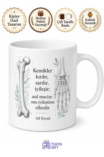 Tupya Gift Kemik Temalı Ortopedist Kupası Özel Baskılı Porselen Kupa Bardak H...
