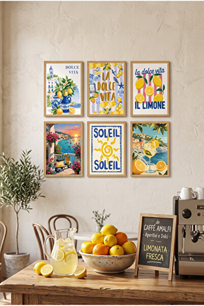 Pixi Works 6'lı Limon Çello, Modern Yaz Temalı 15x20 Çerçeve Görünümlü Dekora...