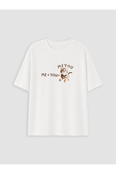 LC Waikiki Trendlucky Girls' T-Shirt with Oval Collar and Printed Design