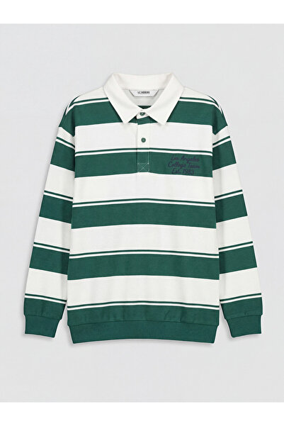 LC Waikiki Lcw Kids Green Striped Long Sleeve Boy's T-Shirt