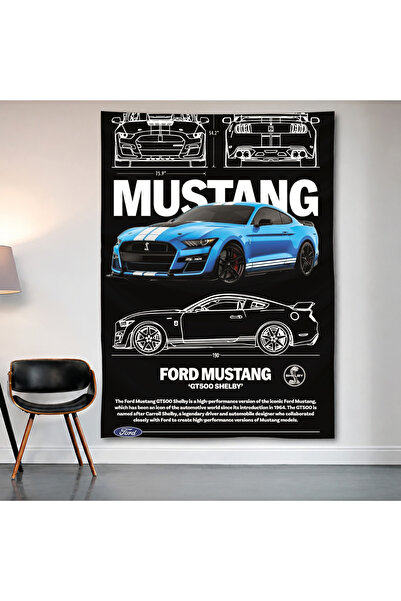 Geek Cultcha Ford Mustang Blueprint Wall Covering Wall Tapestry First Quality...