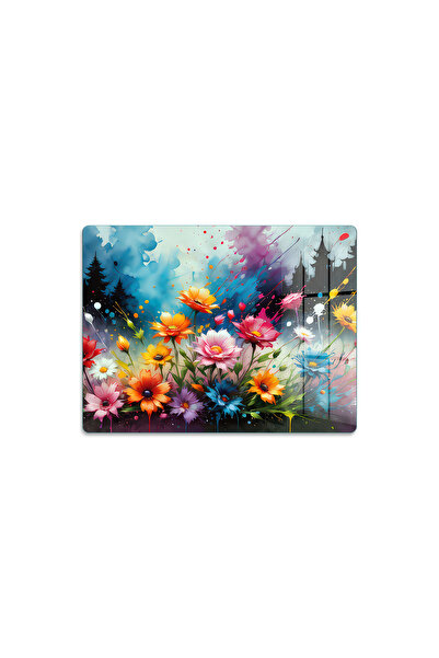 Cam Kesme Tahtası Renkli Çiçek Desenli Çok Amaçlı 40 x 30 cm