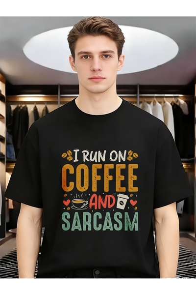 212ZTD تي شيرت رجالي مريح من القطن بطبعة "I Run on Coffee Sarcasm" مضحك وفريد...