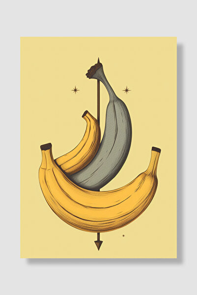 Luna Marissa Plodni poster Banana Vintage ilustracija Žuta retro zidna dekora...