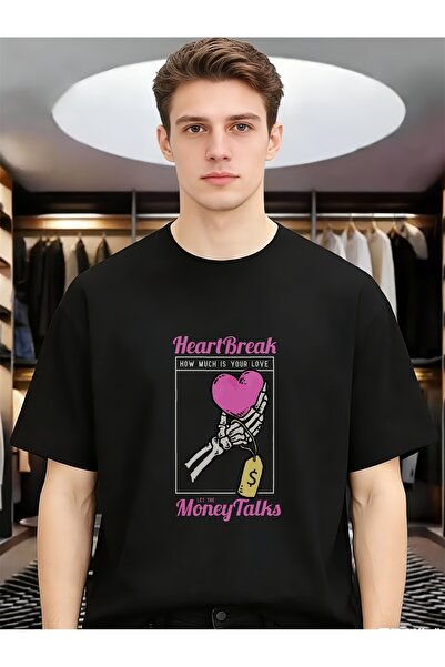 135 تي شيرت رجالي قطني مريح بتصميم يدوي على شكل هيكل عظمي بطبعة "Heartbreak L...