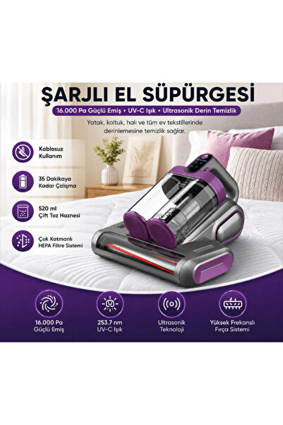 Kovonchy Akar Mite Temizleme Süpürgesi Çift Hazneli Anti Alerjik Yatak Yastık...