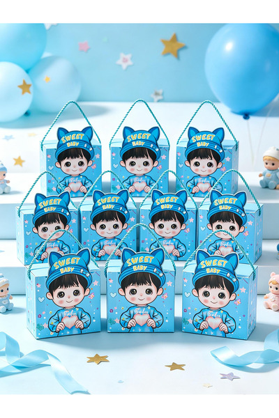 QIANBEIYOU 1 Set of Ten Blue Cartoon Boy Gift Boxes, Portable Cartoon Boxes w...