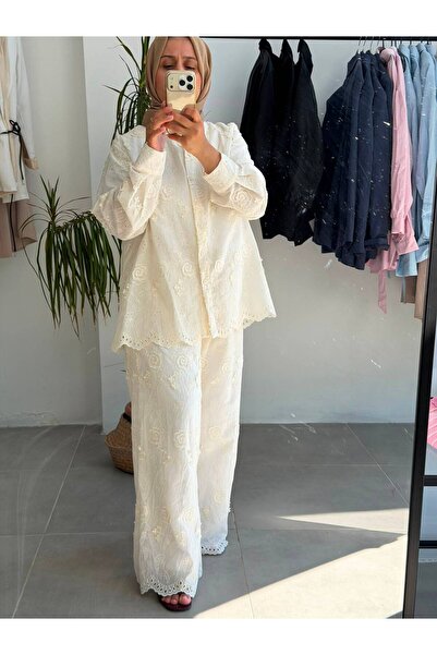 Butik Duyawear fistolu ekru takım
