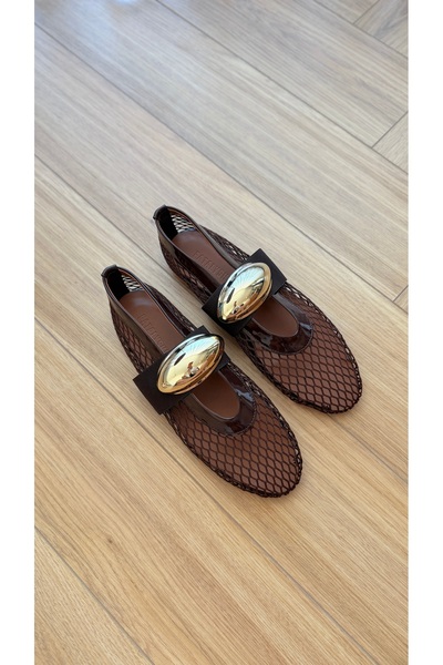 Eataly Shoes Balerini Cody Acıkahve cu cataramă aurie
