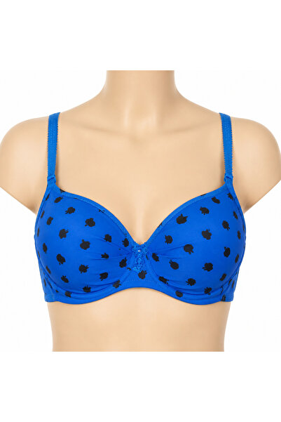 Generic Blue Bra for Girls with Black Pattern, Size 46D