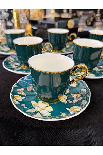 LOKMAN ZÜCCACİYE SHOWROOM 6-Piece Gilded 1St Class Porcelain Green Color Flor...
