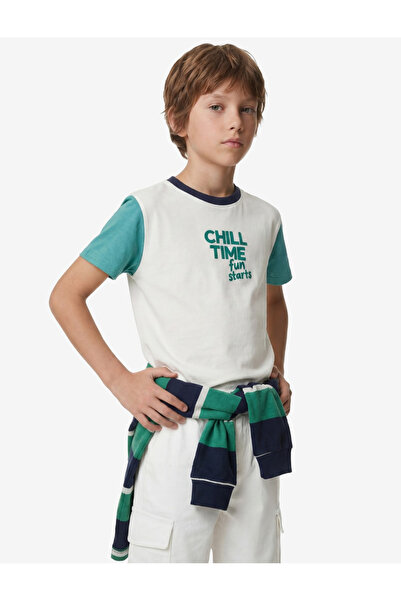 Koton Kids Boys' Cotton Color Block Crew Neck Short Sleeve Printed T-Shirt