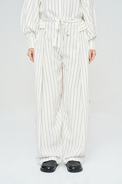Orfeo Negro Women's Striped Patterned Tie-Waist Palazzo Trousers