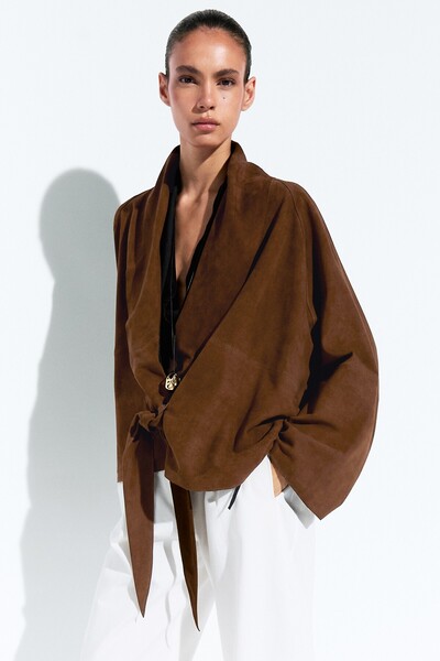Massimo Dutti Bağcıklı süet deri kimono