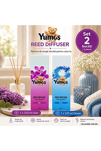 Yumoş Set 2 x Yumoș Reed Diffuser Parfum de Cameră cu Bețișoare 120 ml – Lili...