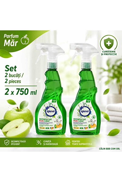 Igienol Set 2 x Dezinfectant Plus Curat Spray 750 ml – Parfum Măr, Total 1,5 L