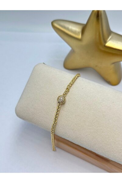 BYYEŞO Zircon Stone Detailed Ball Chain Bracelet (Steel)