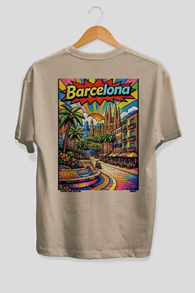 Ankhises Μπλουζάκι Unisex Barcelona Ισπανία Μπεζ Oversize Country City με στά...