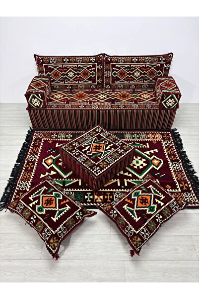 BAKIRÖZÜ HOME Anadolu Bordo Şark Köşesi Seti - 30 cm Ekstra Kalın Zemin Minde...