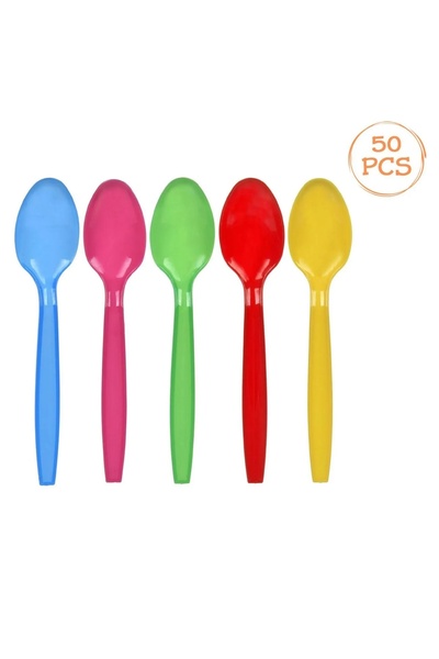 Baloane Vesele Set 50 Lingurite Din Plastic Pentru Petrecere Multicolore TAC33