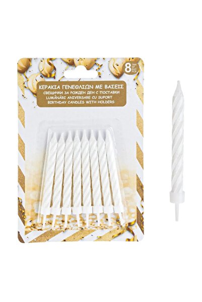 Baloane Vesele Set 8 Lumanari Aniversare Albe Cu Glitter LMR33