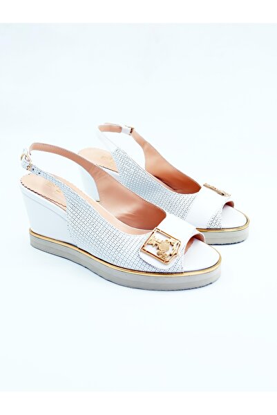 Tenau Women's Genuine Leather Wedge Heeled Shoes White