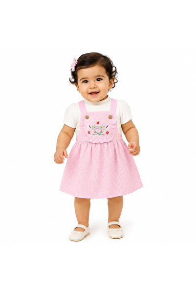 Generic Girls' Suspender Dress Set with Blouse, Embroidered with Rabbits