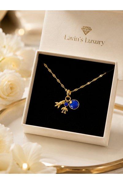 Generic Brand ✨   Gold Necklace with Space Figure and Blue Stone Detail ✨